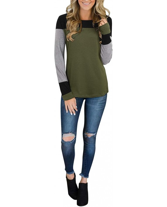 II ININ Women Long Sleeve Patchwork Color Block Round Neck Basic Tunic Casual Blouse Tops T Shirt at Women’s Clothing store