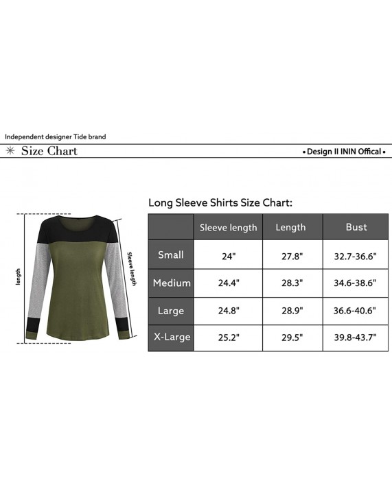 II ININ Women Long Sleeve Patchwork Color Block Round Neck Basic Tunic Casual Blouse Tops T Shirt at Women’s Clothing store