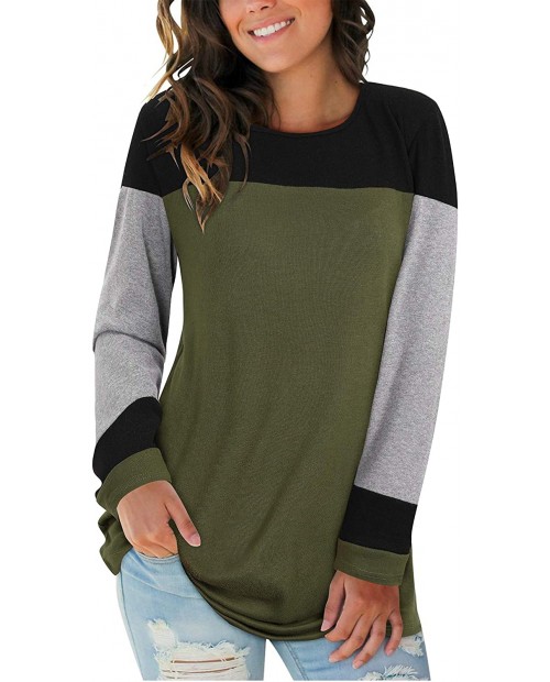 II ININ Women Long Sleeve Patchwork Color Block Round Neck Basic Tunic Casual Blouse Tops T Shirt at  Women’s Clothing store
