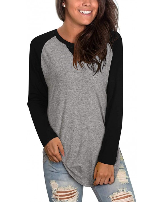 II ININ Women's Long Sleeve Round Neck Patchwork Color Block T Shirt Baseball Raglan Tunic Casual Loose Blouse Tops at Women’s Clothing store