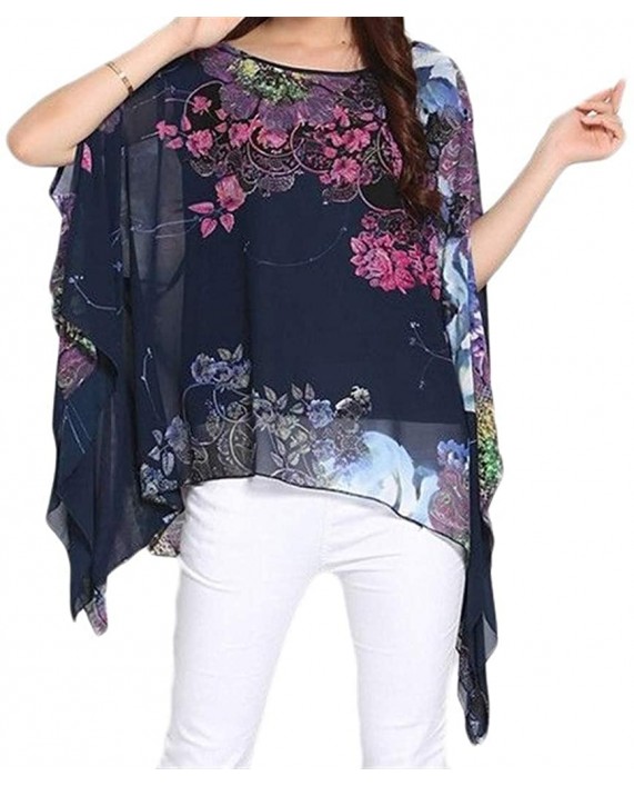 iNewbetter Women's Chiffon Caftan Poncho Tunic Top Cover up One Size Scarf Top Blue at Women’s Clothing store