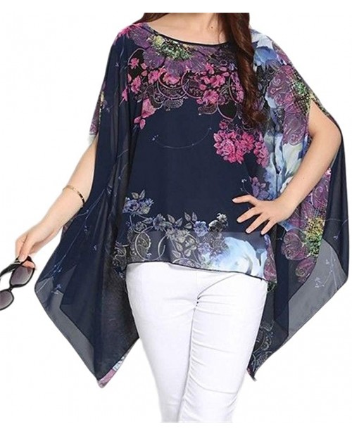 iNewbetter Women's Chiffon Caftan Poncho Tunic Top Cover up One Size Scarf Top Blue at  Women’s Clothing store