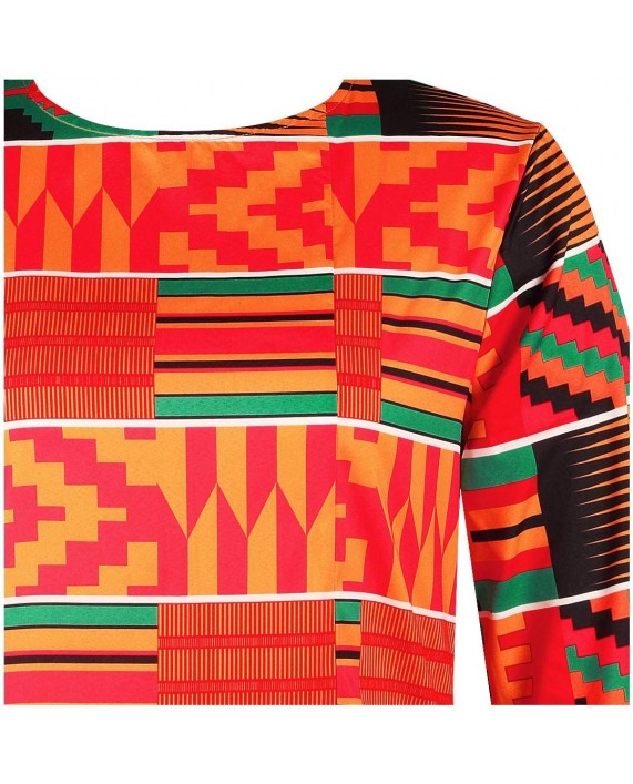 jascaela Women's Boho African Print 3 4 Sleeve Tops Loose Tunic Round Neck Dashiki Ankara Shirt Blouse at Women’s Clothing store