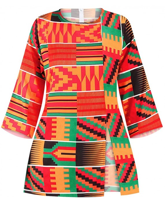 jascaela Women's Boho African Print 3 4 Sleeve Tops Loose Tunic Round Neck Dashiki Ankara Shirt Blouse at Women’s Clothing store