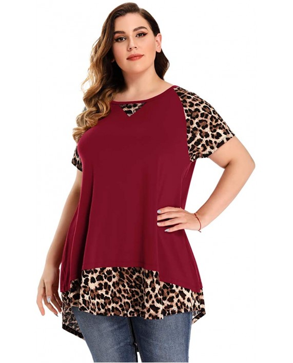 JollieLovin Women’s Plus Size Top Casual Summer Short Sleeve Tunic Crew Neck Loose Fit Leopard Print Flowy Shirts at Women’s Clothing store