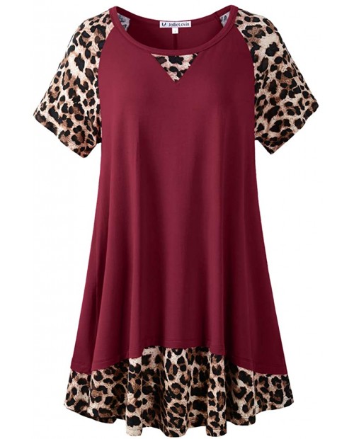 JollieLovin Women’s Plus Size Top Casual Summer Short Sleeve Tunic Crew Neck Loose Fit Leopard Print Flowy Shirts at  Women’s Clothing store