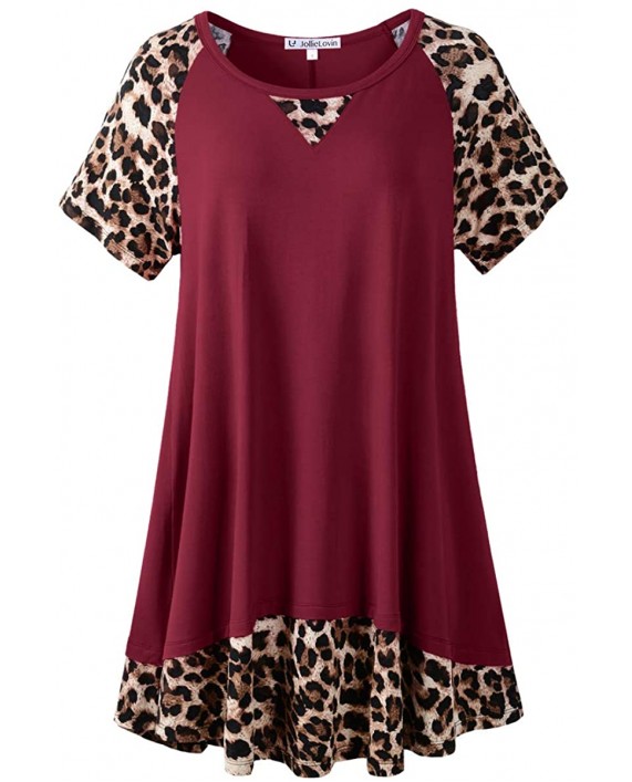 JollieLovin Women’s Plus Size Top Casual Summer Short Sleeve Tunic Crew Neck Loose Fit Leopard Print Flowy Shirts at Women’s Clothing store
