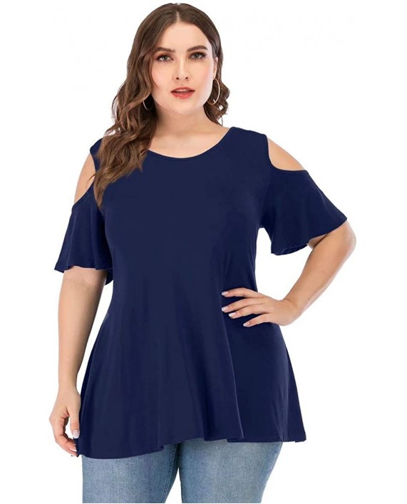 JollieLovin Women's Plus Size Tops Floral Printing Cold Shoulder Tunic Short Sleeve V Neck T Shirts at Women’s Clothing store