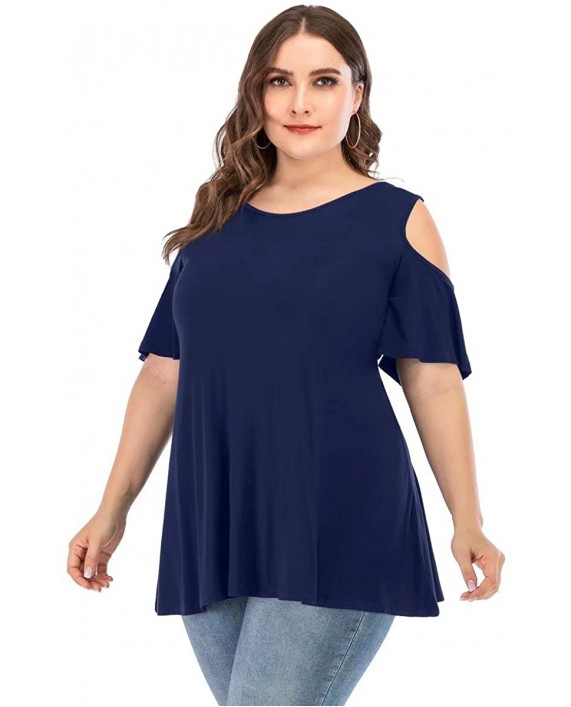 JollieLovin Women's Plus Size Tops Floral Printing Cold Shoulder Tunic Short Sleeve V Neck T Shirts at Women’s Clothing store