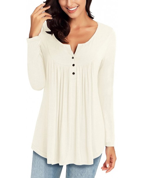LookbookStore Women's Casual Long Sleeve Henley Shirt Button Tunic Tops Blouse at Women’s Clothing store
