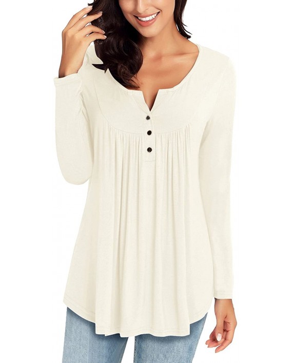 LookbookStore Women's Casual Long Sleeve Henley Shirt Button Tunic Tops Blouse at Women’s Clothing store