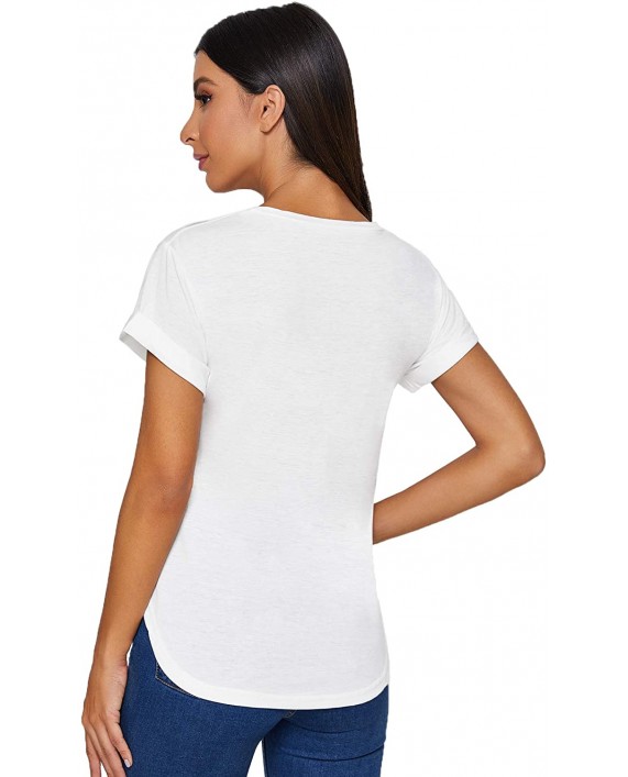 Milumia Women's Basic T Shirt Round Neck Short Sleeve Rolled Cuff Curved Hem Casual Tunic Tops at Women’s Clothing store