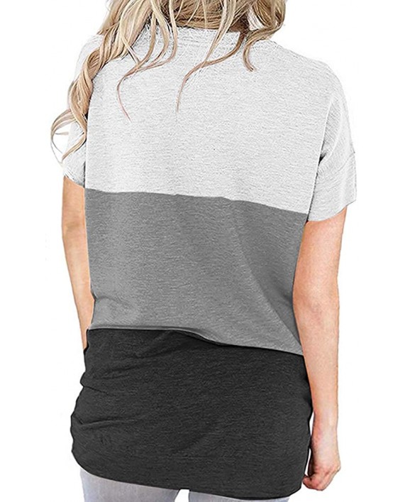 MIMIGOGO Women's Casual Short Sleeve Color Block Tunic Tops Round Neck Loose T Shirts with Pockets at Women’s Clothing store