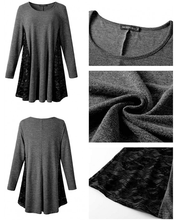 MONNURO Women's Long Sleeve Lace Sweatshirt Tunics Casual Loose Fall Tops Plus Size at Women’s Clothing store