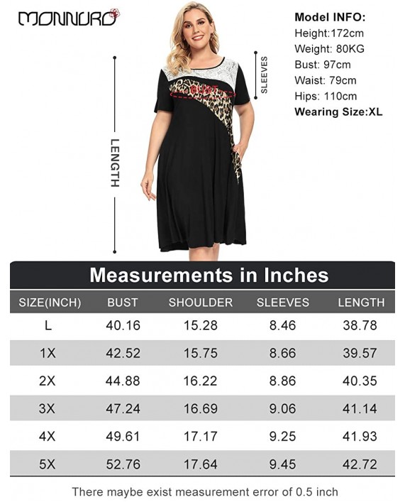 MONNURO Womens Short Sleeve Color Block Lace Cover Casual Loose Swing A-line Plus Size Shirt Tunic Dress with Pockets at Women’s Clothing store
