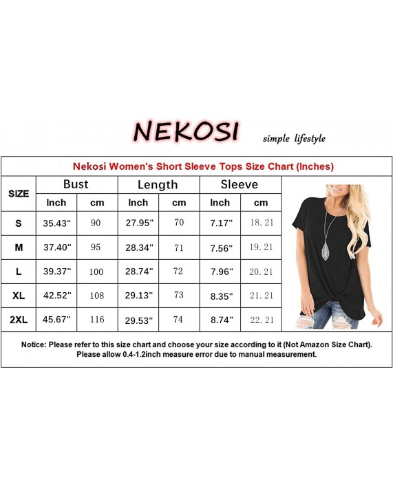 Nekosi Womens Casual Summer Short Sleeve Shirts Comfy Round Neck Twist Knot Tunic T Shirts