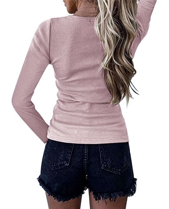 Nirovien Womens Long Sleeve Henley Shirts V Neck Ribbed Zipper Knit Sweater Solid Slim Tights Tunic Tops at Women’s Clothing store