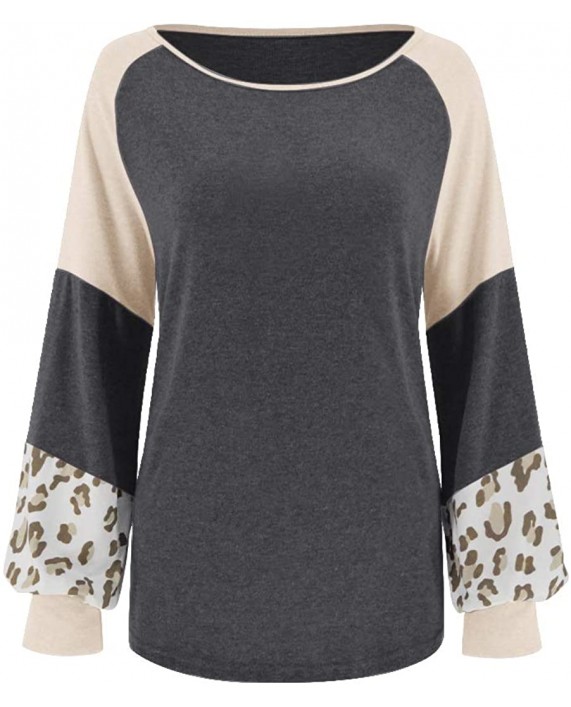 PRETTODAY Women's Leopard Print Color Block Tunics Long Sleeve Casual Black Sweatshirts Loose Tops at Women’s Clothing store