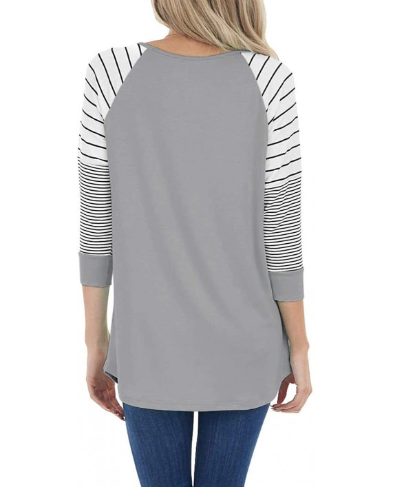 ReachMe Womens Striped 3 4 Sleeve Tops Casual Raglan Sleeve Shirts Round Neck Long Sleeve T Shirts Tee at Women’s Clothing store