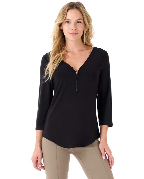 Rekucci Women's Ultra Soft and Chic 3 4 Sleeve Tunic w Front Zipper Detail at  Women’s Clothing store