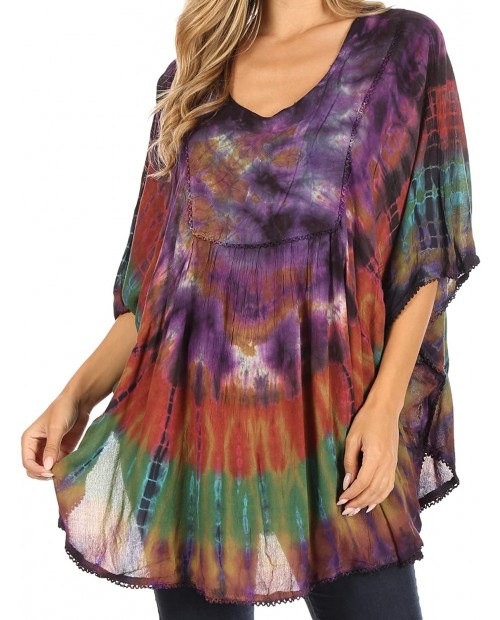Sakkas 17031 - Sunia Tie Dye Caftan Sleeve Blouse | Cover Up - Brown - OS at  Women’s Clothing store