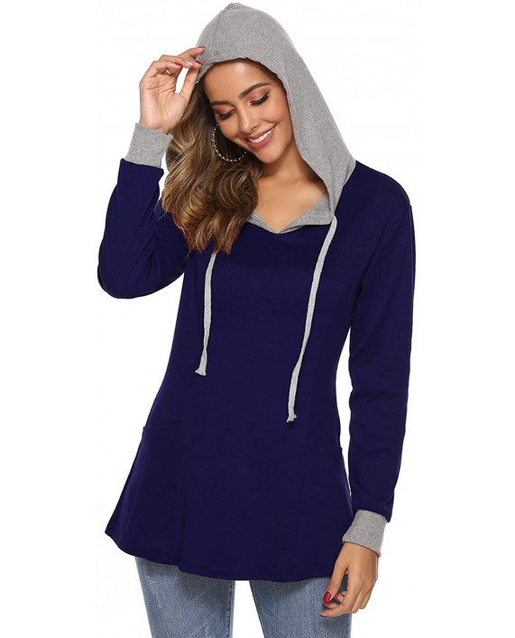 Sweetnight Women's Long Sleeve Hooded Sweatshirt Color Block Pullover Hoodies Tunic Tops with Pockets at Women’s Clothing store