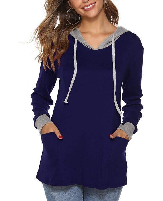 Sweetnight Women's Long Sleeve Hooded Sweatshirt Color Block Pullover Hoodies Tunic Tops with Pockets at Women’s Clothing store