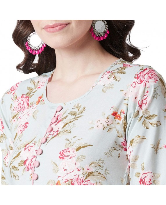 Tissu Women's Sage Green & Pink Floral Printed Flared Kurta at Women’s Clothing store