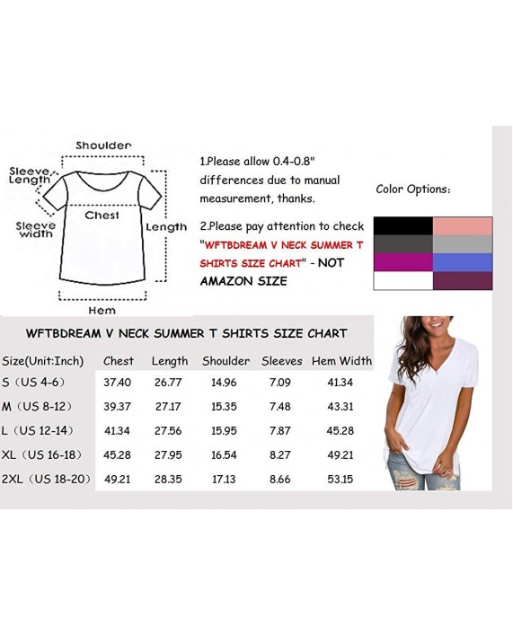 WFTBDREAM Womens Casual V Neck T Shirts Summer Short Sleeve Side Split Tops at Women’s Clothing store