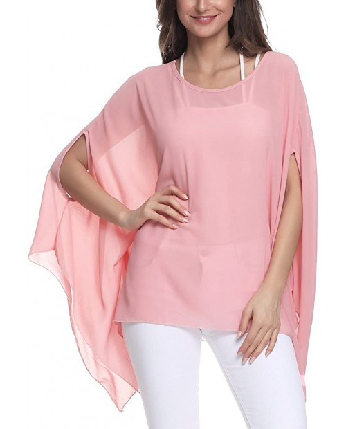 Wiwish Women's Baggy Solid Sheer Chiffon Caftan Poncho Plus Size Batwing Tunic Top Blouse at  Women’s Clothing store