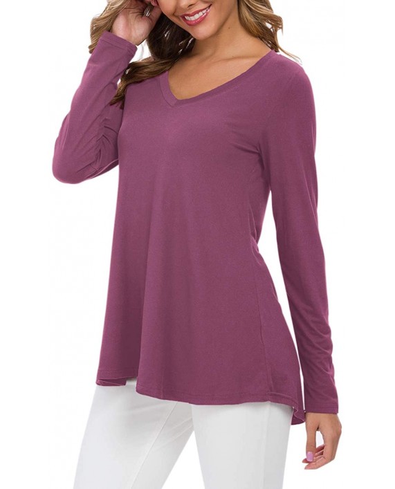 WNEEDU Women's Fall Long Sleeve V-Neck T-Shirt Tunic Tops Blouse Shirts at Women’s Clothing store