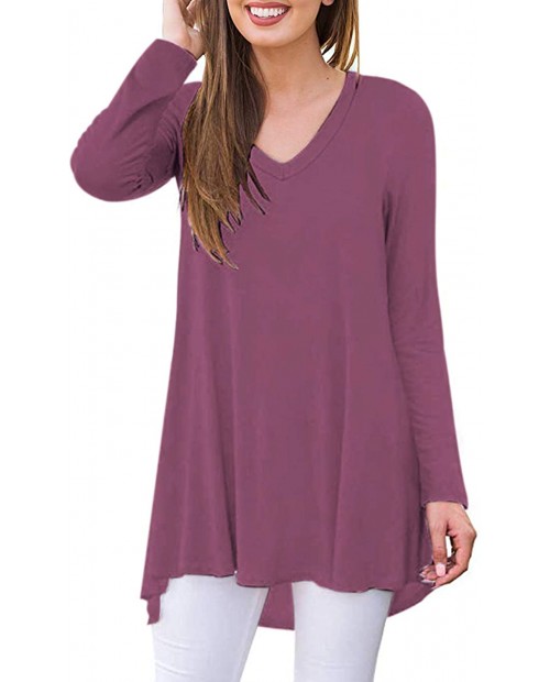 WNEEDU Women's Fall Long Sleeve V-Neck T-Shirt Tunic Tops Blouse Shirts at Women’s Clothing store