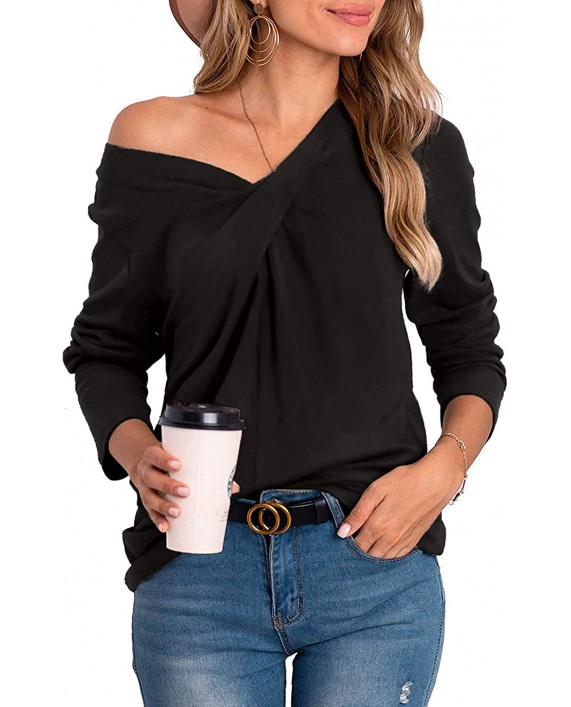 Women Casual V Neck Tunic Tops Blouses Long Sleeve Loose Fit Shirts for Leggings at Women’s Clothing store
