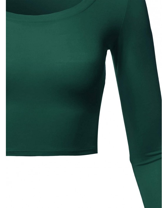 Women's Basic Solid Stretchable Scoop Neck Long Sleeve Crop Top at Women’s Clothing store