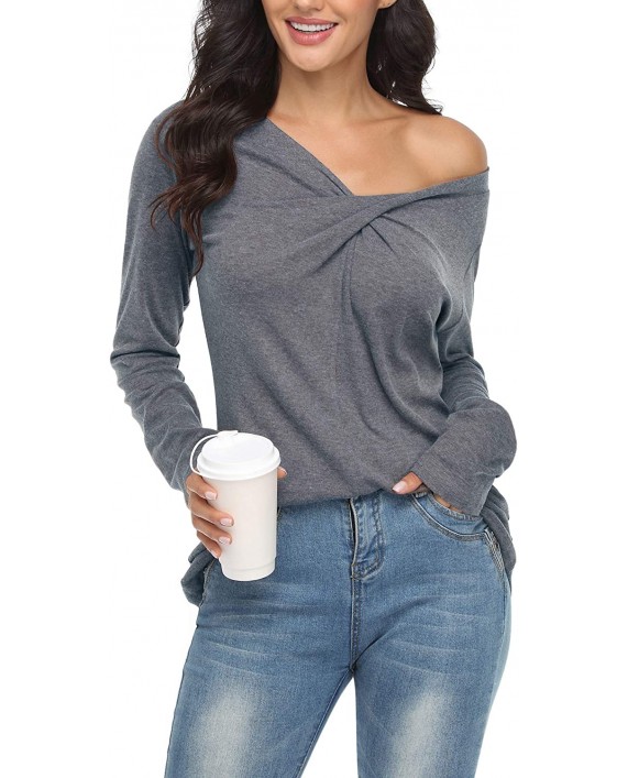 Women's Casual V Neck Twist Knot T Shirts Long Sleeve Loose Tunic Tops Blouse Shirt… at Women’s Clothing store