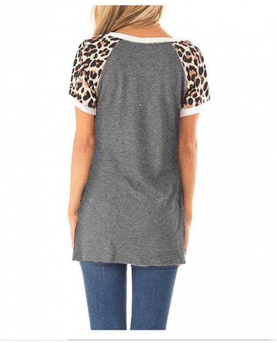 Women's Leopard Color Block Cute Twist Knot Tunic Comfy Stripe Round Neck Casual Short Sleeve T Shirt Blouses Tops at Women’s Clothing store