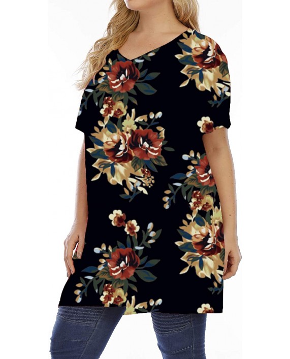 Womens Plus Size Tunic Tops Floral Print V Neck Short Sleeve Casual Summer Long Shirts at Women’s Clothing store