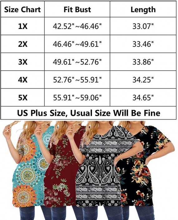 Womens Plus Size Tunic Tops Floral Print V Neck Short Sleeve Casual Summer Long Shirts at Women’s Clothing store