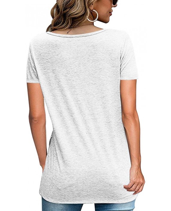 Womens Short Sleeve Button Up T Shirts Summer Casual Crewneck Tunic Tops Loose Plain Tees Blouses at Women’s Clothing store