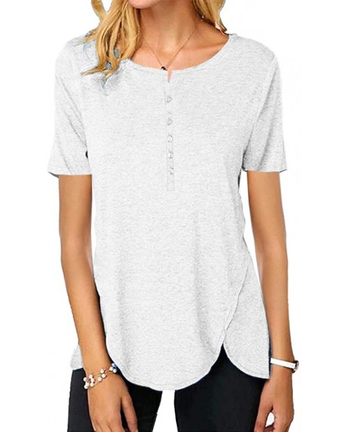 Womens Short Sleeve Button Up T Shirts Summer Casual Crewneck Tunic Tops Loose Plain Tees Blouses at  Women’s Clothing store