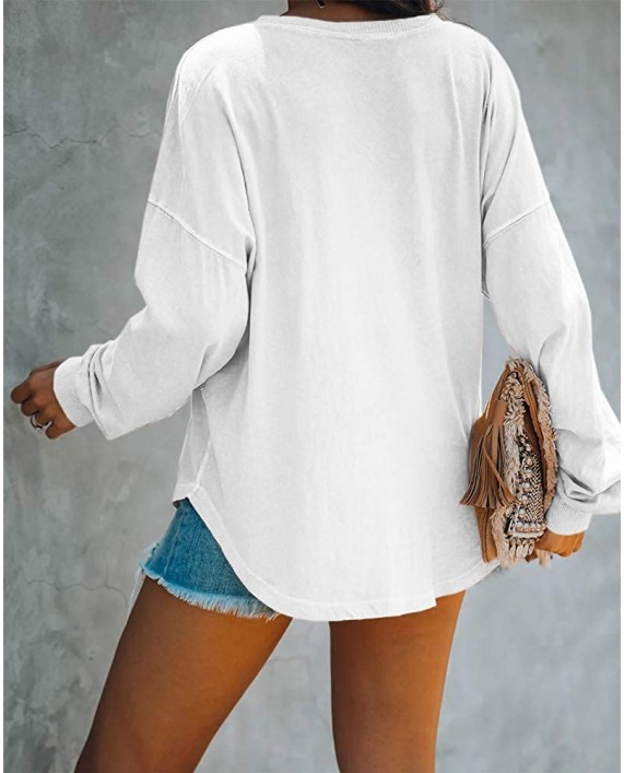 Womens Sweatshirts Long Sleeve Henley Shirts V Neck Button Up Batwing Pullovers Casual Loose Tops at Women’s Clothing store