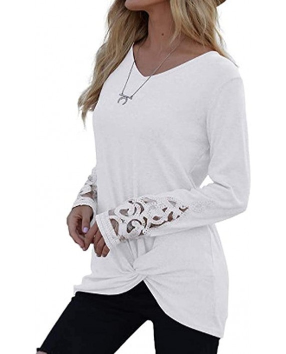 Womens V Neck T-Shirt Casual Twist Knot Solid Color Lace Buttons Henley Shirts Tunic Blouse Tops at Women’s Clothing store