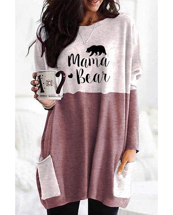 Yanekop Womens Mama Bear Pullover Tunic Color Block Sweatshirt Dress with Side Pockets
