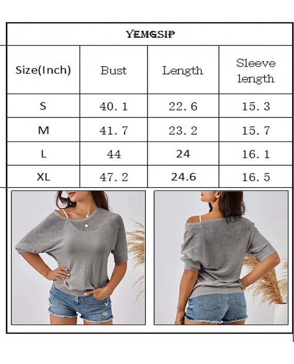 YeMgSiP Womens Off Shoulder Casual Tops Solid Blouses Shirts 3 4 Sleeve Crewneck Batwing Lightweight Sheer Summer Top at Women’s Clothing store
