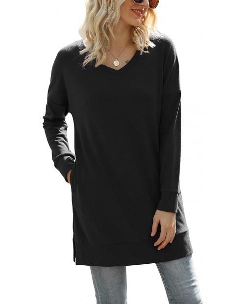 Yidarton Womens Long Sleeve Tops V Neck Solid Color Causal T Shirts Tunic Blouse at Women’s Clothing store