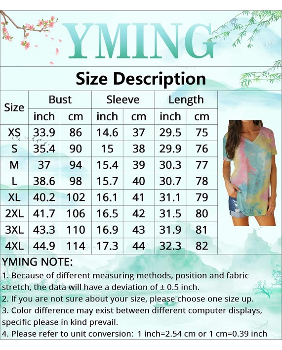 YMING Women's V Neck Short Sleeve Basic T-Shirt Casual Solid Color Loose Tops at Women’s Clothing store