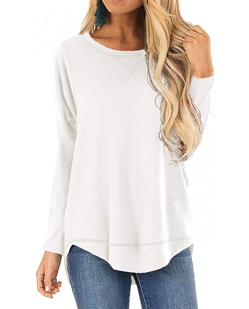 Youdiao Women's Long Sleeve Tops Side Split Round Neck Casual T-Shirts Loose Tunic Tops Blouses at Women’s Clothing store