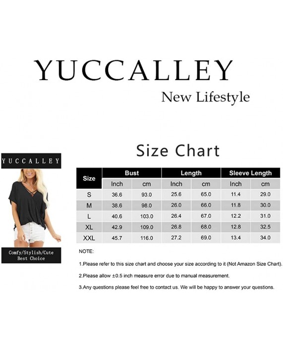 Yuccalley Women's Short Sleeve Wrap Shirts Criss Cross V Neck Tunic Tops at Women’s Clothing store