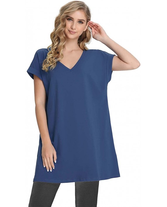 Zicizia Women's Short Sleeve Loose Fit V Neck Casual Tops Blouses Tunics T-Shirts at Women’s Clothing store
