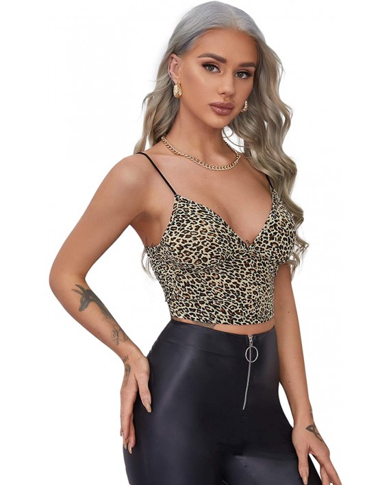 DIDK Women's Sexy Fashion Deep V Neck Leopard Print Cami Top Sleeveless Camisoles at Women’s Clothing store